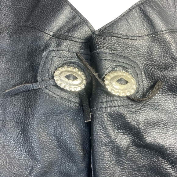 UNIK Leather Motorcycle Chaps L/XL Genuine Black Cowhide Western Concho - Picture 2 of 16